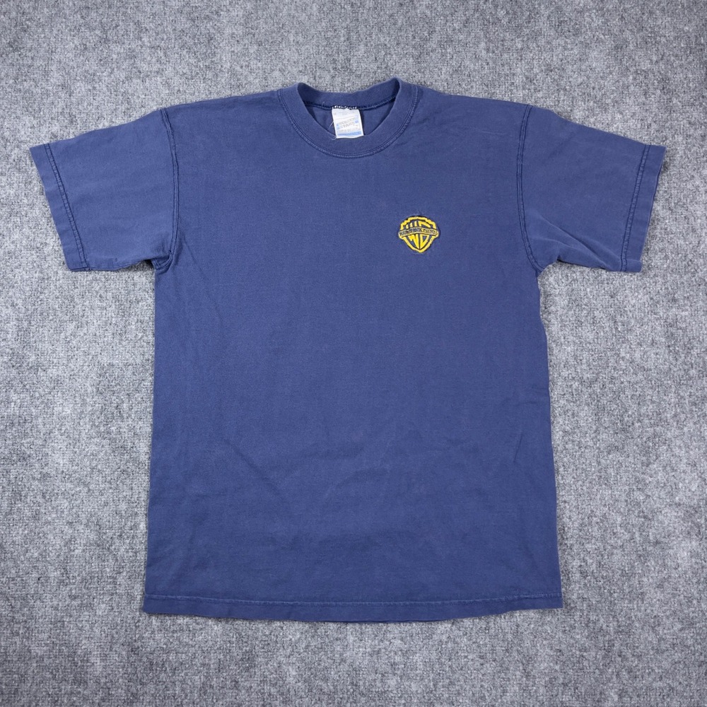 Vintage Warner Bros Cinemas T-Shirt Mens M Blue Screen Stars Embroidered Logo